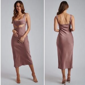 MESHKI Ava Satin Cutout Midi Slip Dress SZ XXS